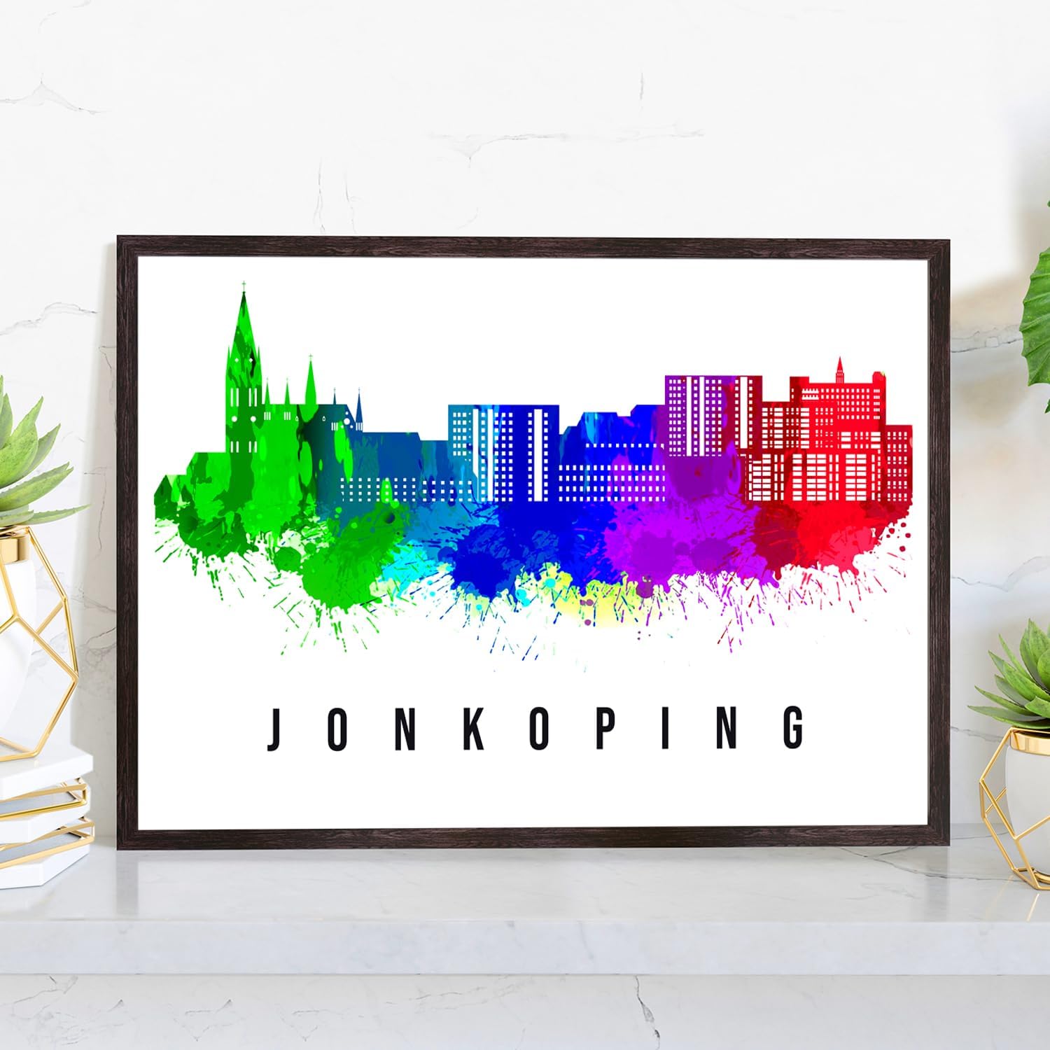 Pera Print Sweden Poster, Sweden-Jonkoping Poster, Sweden Illustration Skyline City Poster, Modern Skyline Poster, Cityscape and Landmark Print, Home-Office Wall Art Decoration