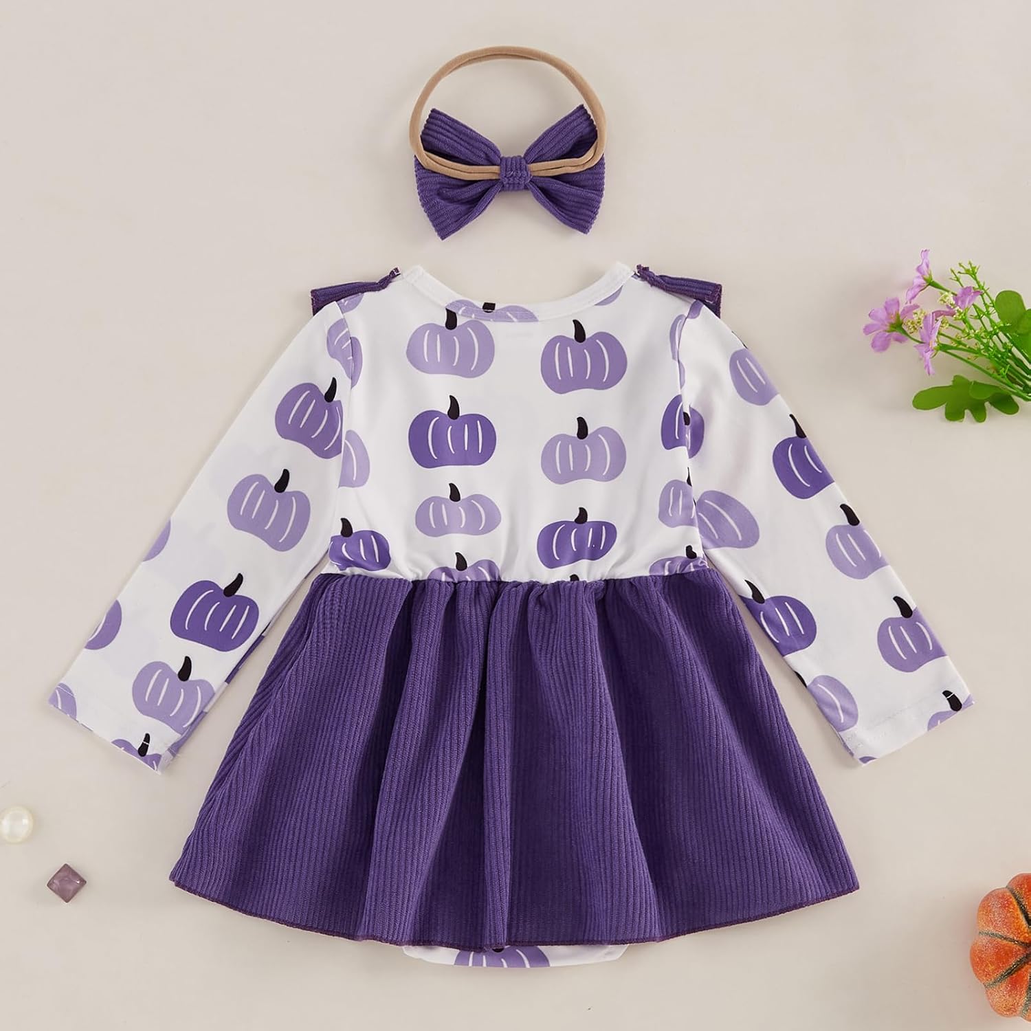My First Halloween Baby Girl Outfit Newborn Pumpkin Pie Romper Skirt Happy Thanksgiving Fall Clothes with Headband - Image 5
