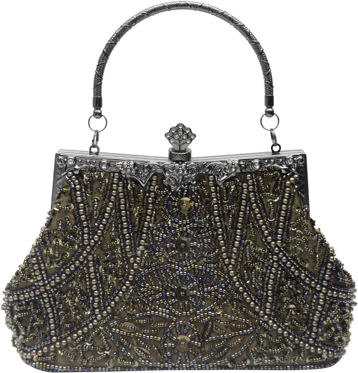 Vintage Floral Beaded Rhinestone sequins Embroidery Clutch Bag Evening Handbag for Bridal Wedding Party Prom