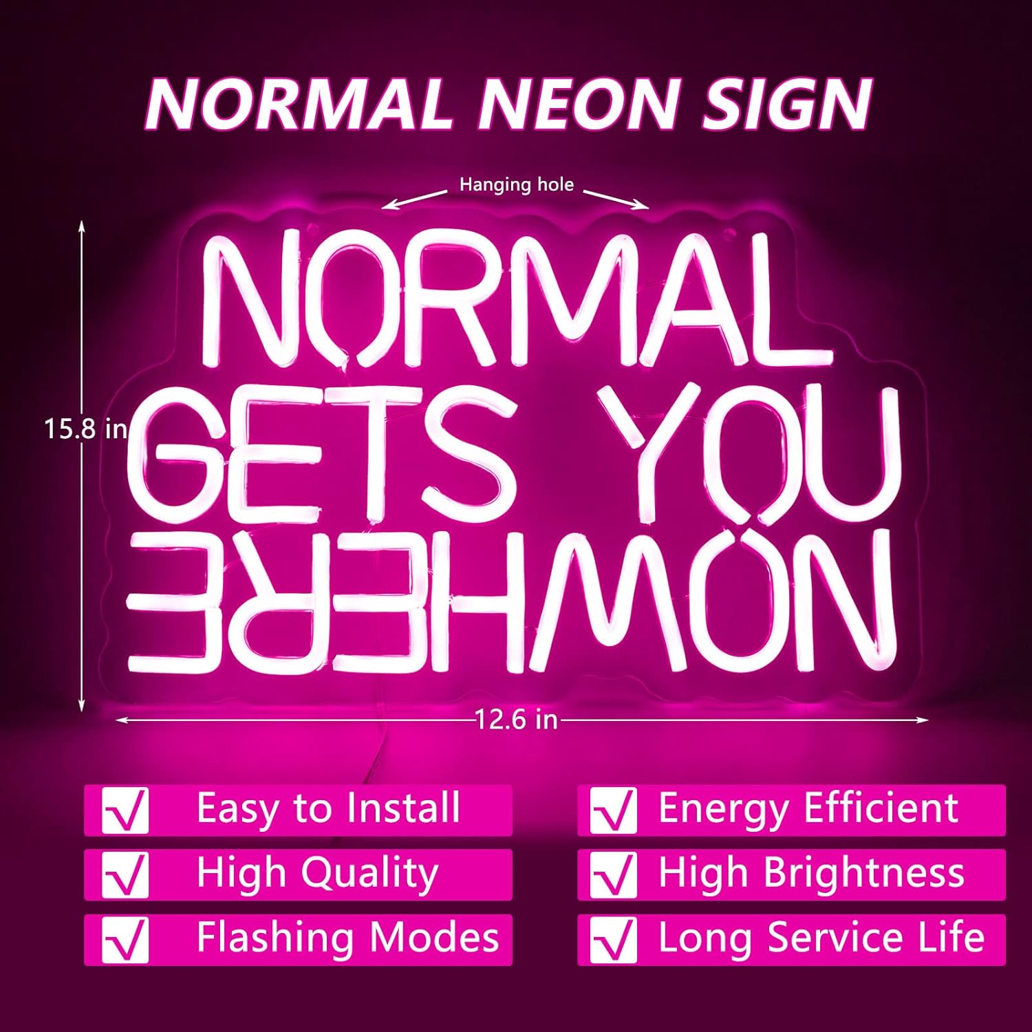 Normal Gets You Nowhere Neon Sign For Wall Decor Room Led Lights, Pink Decor Neon Signs Aesthetic Operated Light For Door Decorations, Girls Bedroom Accessories Neon Sign