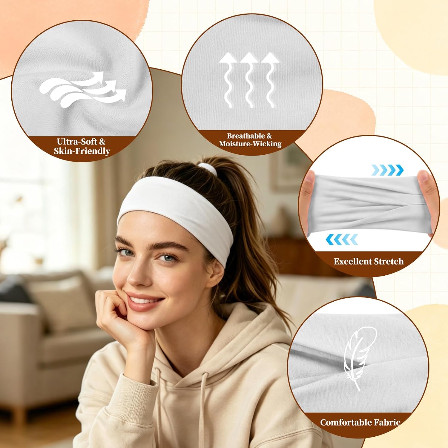 Sports Headband for Women 8 Pack Wide Sweat Headband Stretchy Sports Sweatbands Soft Elastic Fashion Headbands Stretchy Headband for Running Cycling Football Basketball Yoga Workout