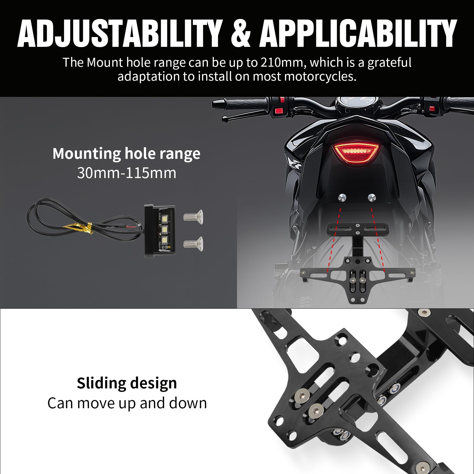 DREAMIZER Supporto per Targa per Moto Kit di Eliminazione Parafango Supporto Universale per Targa per Motocicletta Compatibile con MT01 MT07 MT09 Z900 SV650 FZS1000 FZS600