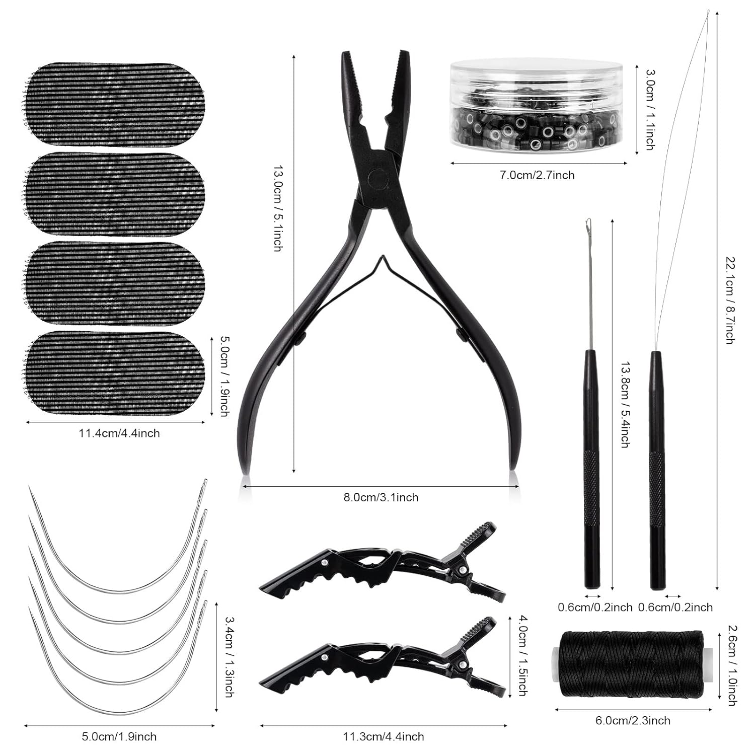 NEWISHTOOL Hair Extension Tool Kit - Silicone Micro Beads, Stainless Steel Beads Plier, Metal Bead Threader and Needle Pulling Hook for Beading Hair Extensions, Girls Cosplay Party Hair Styling Tool