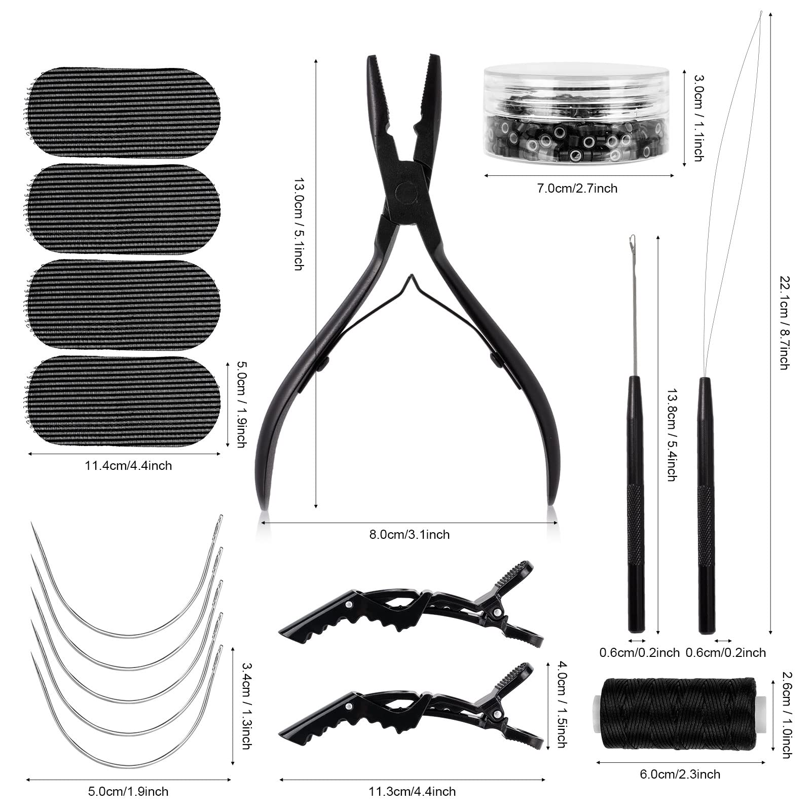 NEWISHTOOL Kit de herramientas de extensión de pelo, microcuentas de silicona, alicates de cuentas de acero inoxidable, enhebrador de cuentas de metal y gancho de aguja para extensiones de cabello