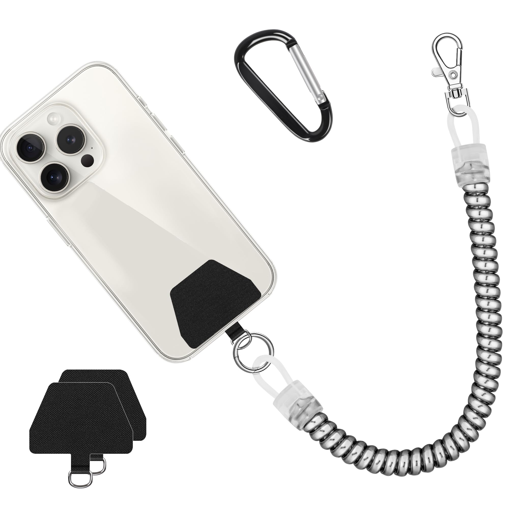 Doormoon Phone Lanyard Tether with Patch, Stretchy iPhone Lanyard Anti Theft Phone Strap for Anti-Drop Outdoor Skiing Hiking Cycling Climbing Compatible for iPhone Most Smartphones, Silver