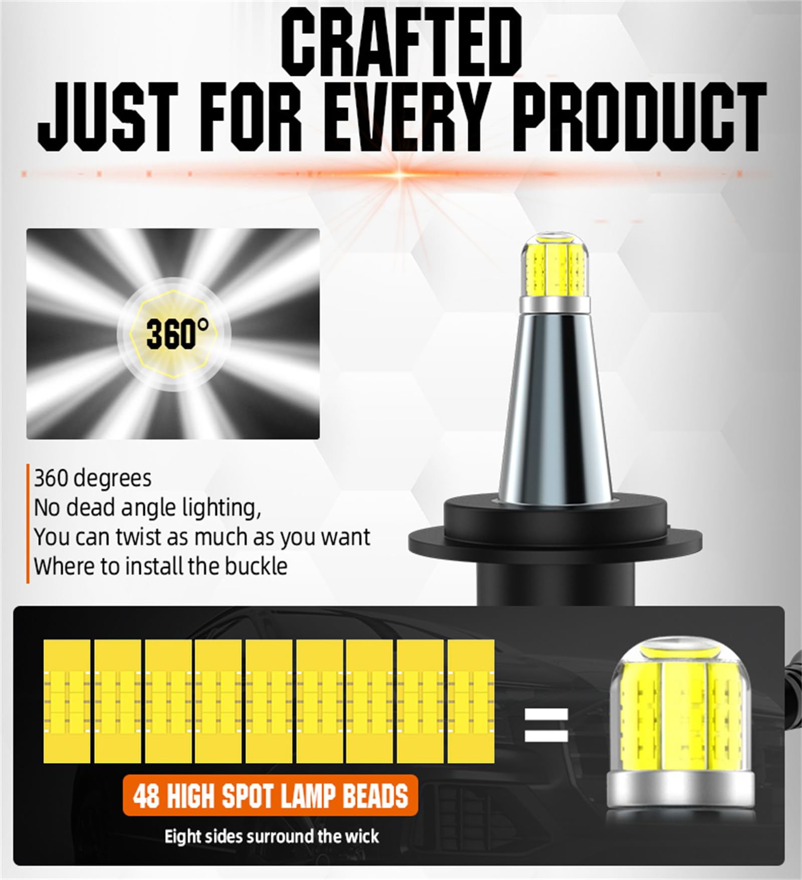 Faro LED, LED 22000LM 360º Bombilla Para Faro Delantero De Automóvil 6000K Luz Antiniebla Automática 12V Lámpara, Kit De Conversión LED Súper Brillante De Haz Alto Y Bajo, Paquete De 2,H1
