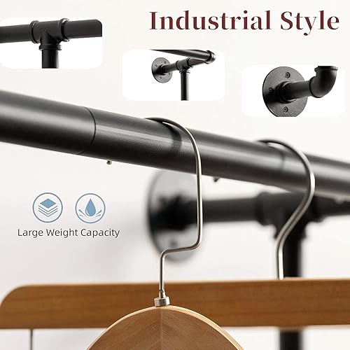 Miniatura 3 de MaiRHK Perchero industrial de metal para ropa, para colgar en la pared, barra de almacenamiento para armario, vintage, comercial, para pasillo,