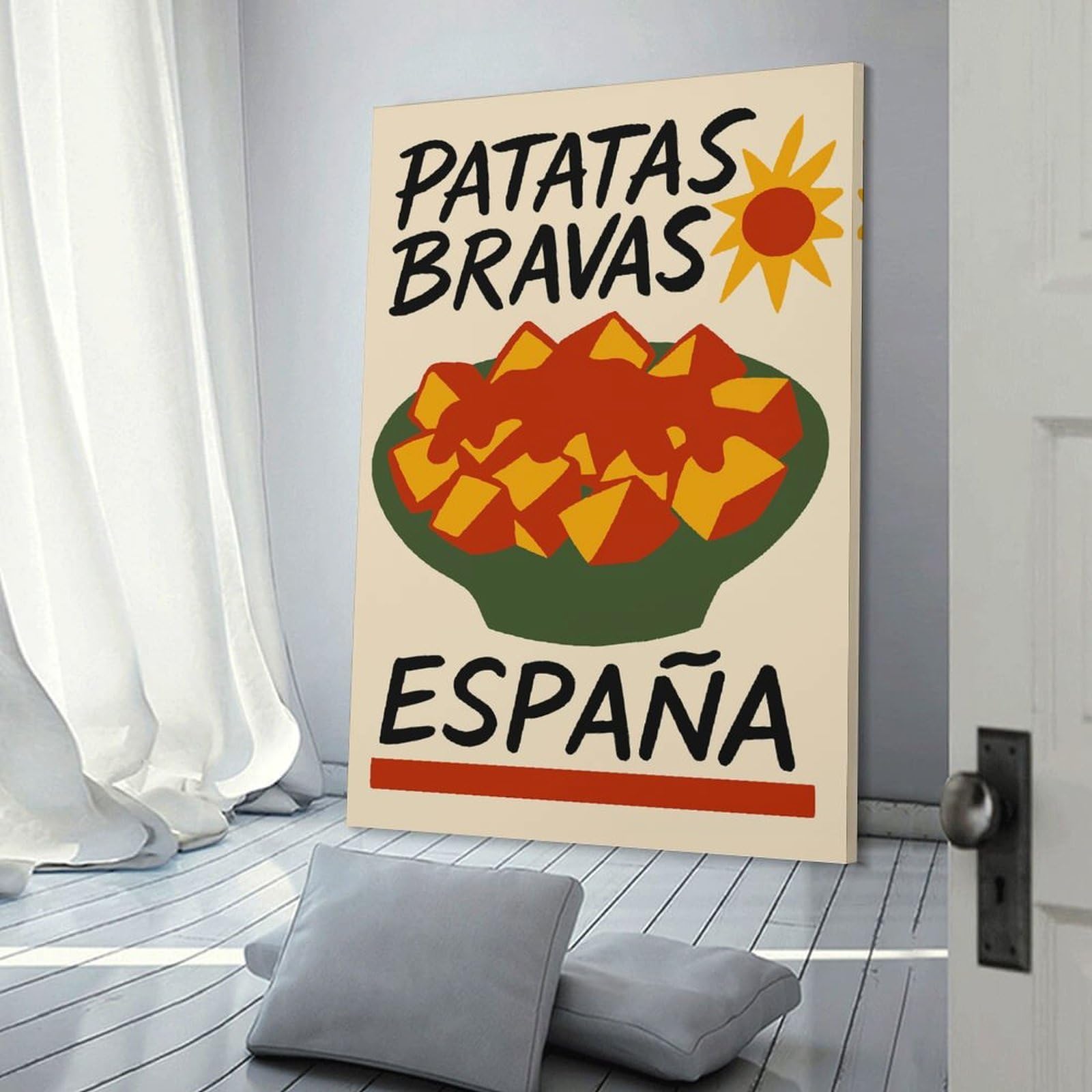 Junmoney Patatas Bravas España Food Canvas Wall Art, 20x30inch(50x75cm), for Living Room, Bedroom Or Apartment Walls, A Home Accent with Warm Character