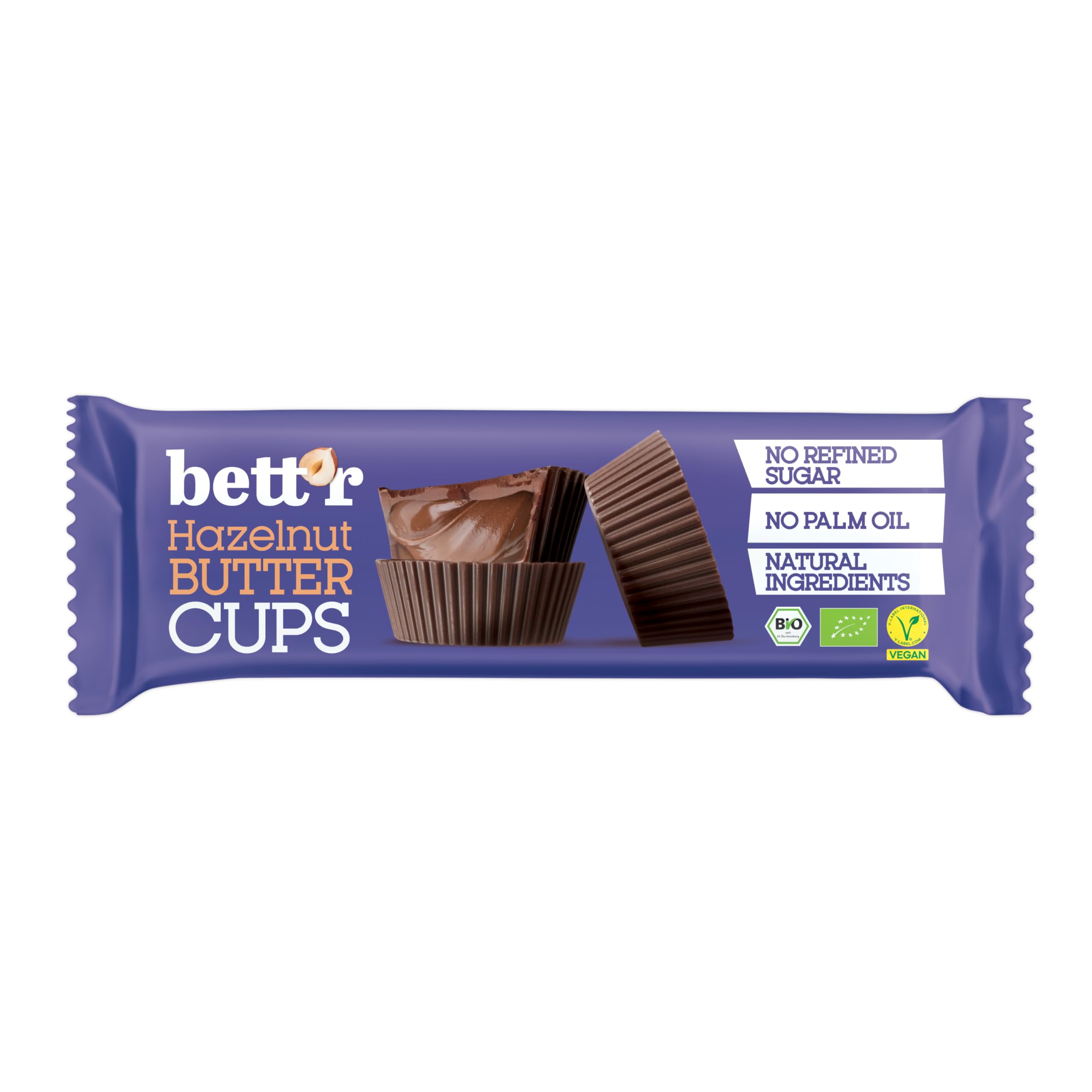 Bett’r GUILT FREE Bio Hazelnut butter cups. 100% Vegan, Gluten free and Lactose free - 12 x 39 g