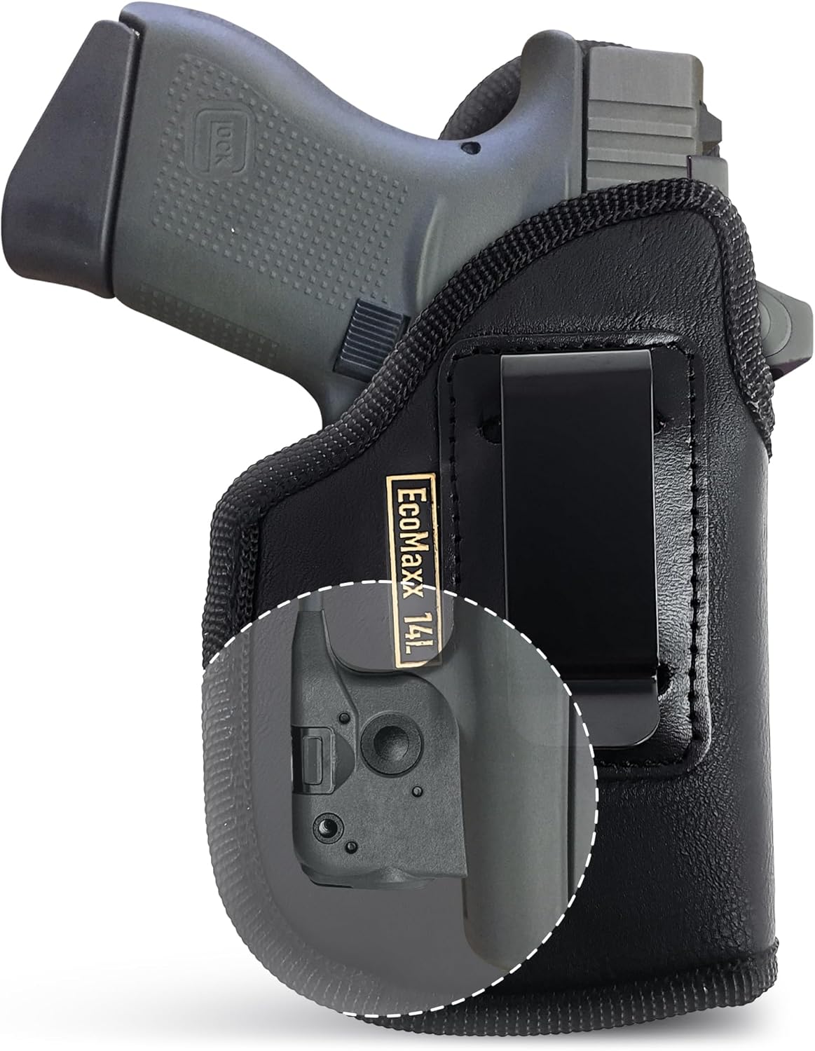 Holster for Micro-Compact Guns (Glock 43, Kahr PM45, Ruger LC9), Eco-Leather IWB, Concealed Carry, Optic Ready, Laser & Flashlight Compatible by MaxxCarry