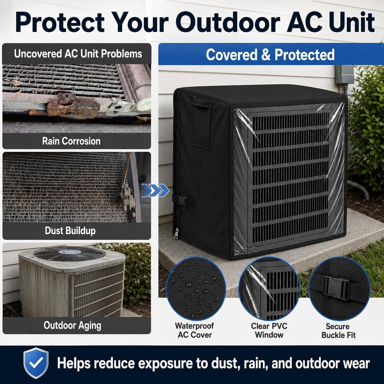 AC Cover 34x34x30 Waterproof Unit Cover with PVC Window & Buckle Drawstring
