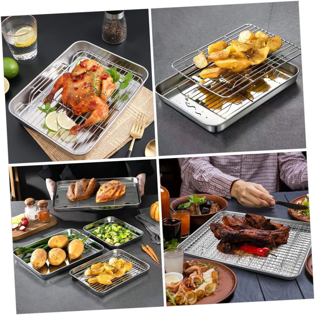 Zerodeko 1set Baking Tray Cooling Rack Multi-function Household Baking Pan for Cookies Roasting Cooking Easy to Clean Dishwasher Safe