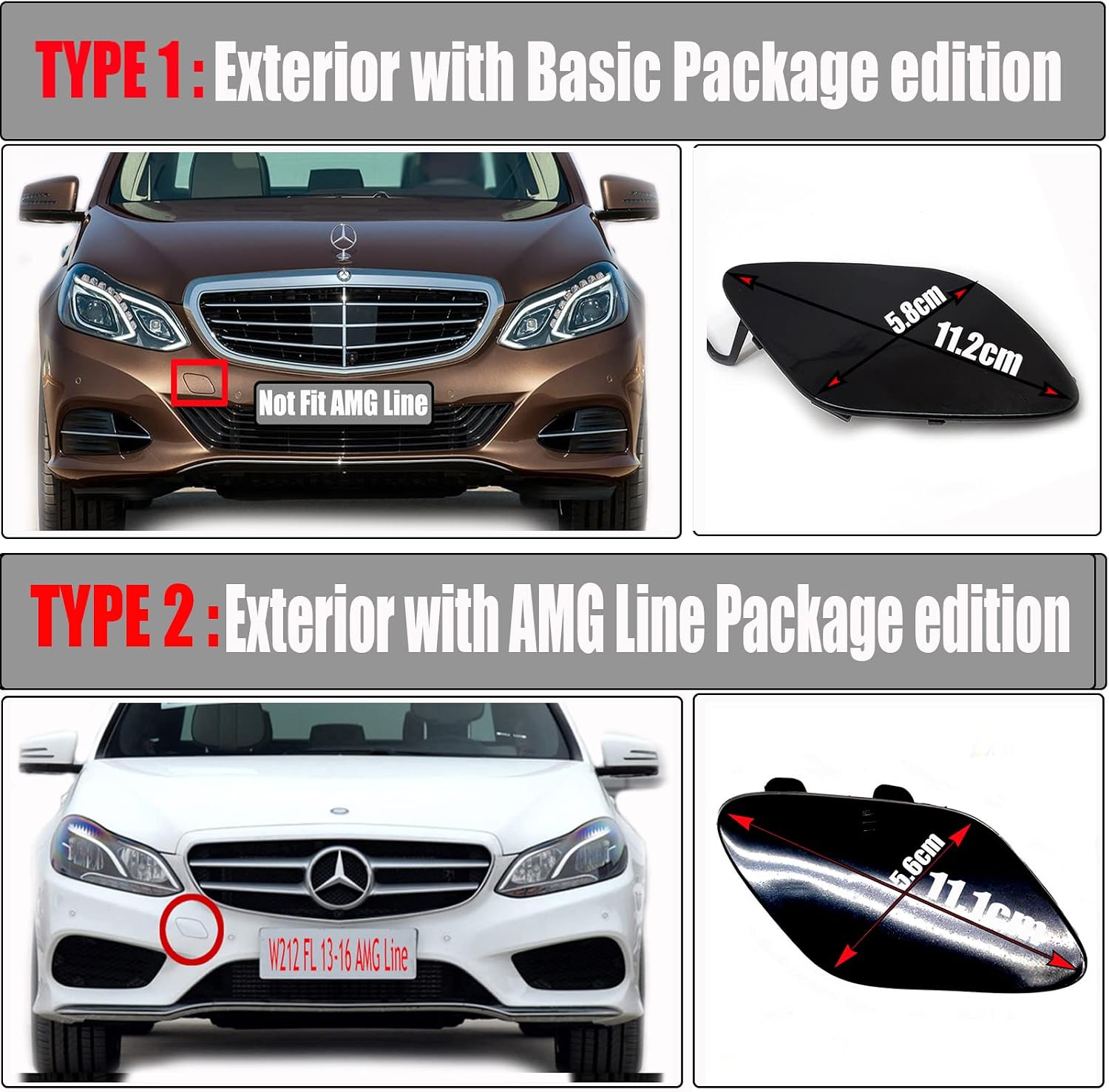 Front Tow Cover Fit 13-16 Mercedes-Benz E-Class W212 FL AMG Line for E180 E200 E220 E250 E300 E350 E400 E500 E550 E63 2013 2014 2015 2016 Bumper Towing Hook Eye Cap 2128852422 (Black)