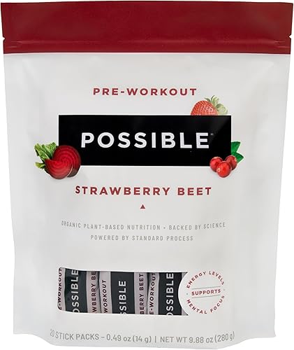 Possible Beet Pre-Workout - Sabor remolacha fresa - Porciones envueltas individualmente - Contiene vitaminas B y extracto de cafeína de té verde -
