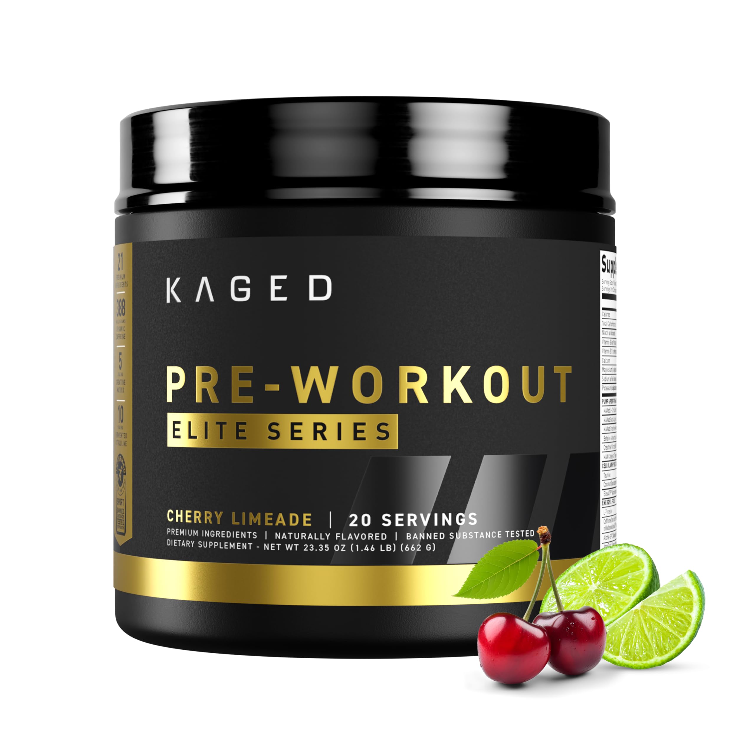 Pre Workout Elite Powder | Cherry Limeade | Pre-Workout with Creatine, Beta Alanine, L-Citrulline, BCAAs | 388 mg Organic Caffeine | Pre Supplements for Men & Women | 20 Servings