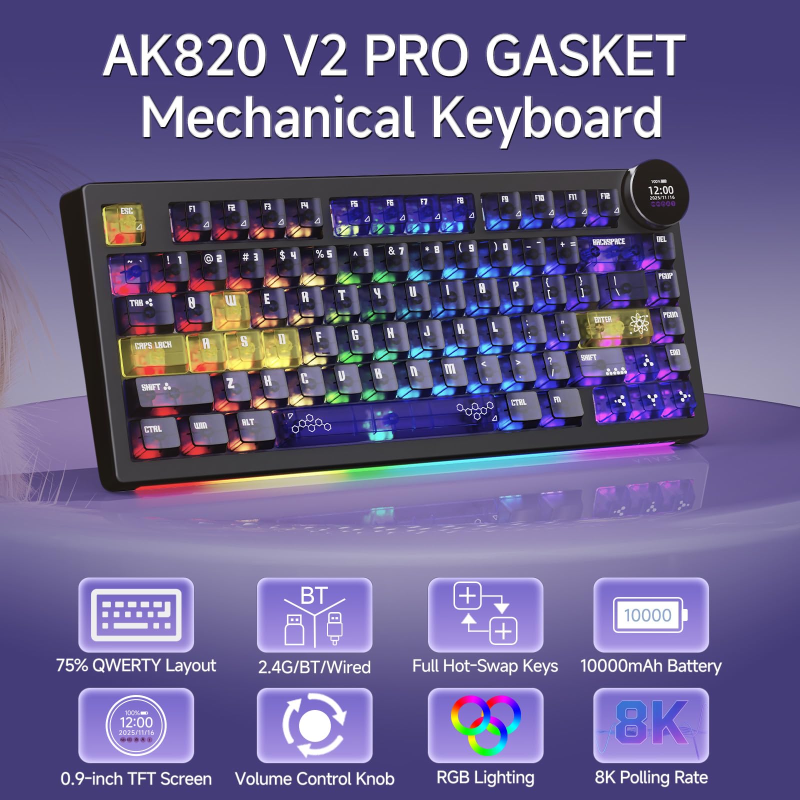 Amazon | AJAZZ AK820 V2 PRO ワイヤレス メカニカルキーボード 75