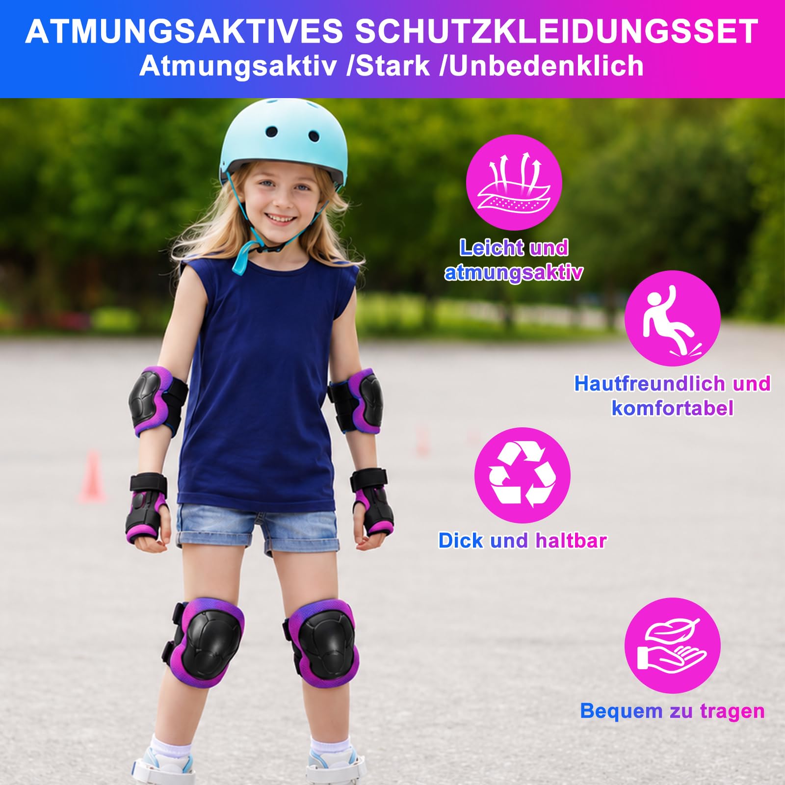 Juego de 6 Equipo de Protección Infantil, Infantiles Rodilleras con Muñequeras y Coderas Protecciones Niño para Monopatín, Patines en línea, Hoverboard, Bicicleta, Monopatín