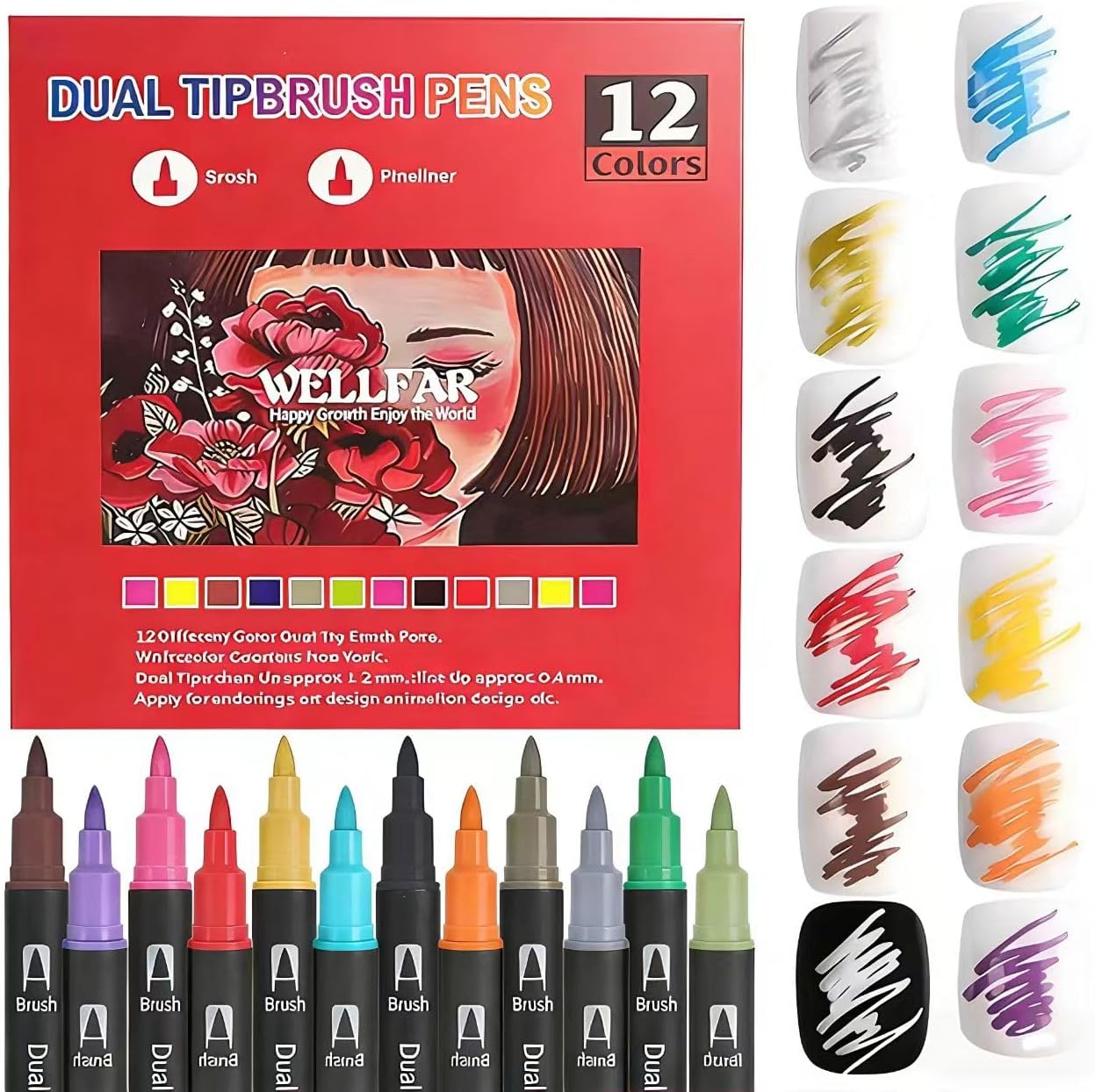 【120 Colors】Adult Coloring Book Markers No Bleed – Dual Felt Tip (Fine & Brush) Art Markers for Teens/Kids – Gel Acrylic Paint Pens Set for Sketching, Drawing, Rock Painting, Journaling, Non Bleeding.