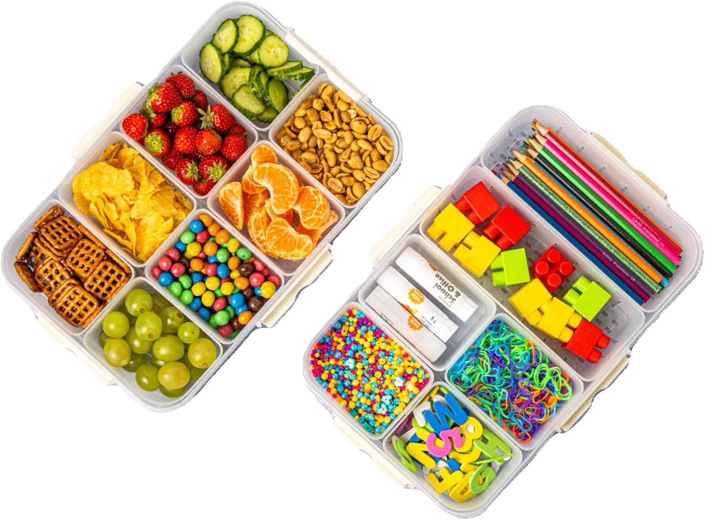 Snap and Stow Dishwasher Safe, Snackle Box, Stackable 14 Divided Snack Box Bowls, Charcuterie Tray with Lid, Veggie Containers with Lids, Reusable BPA Free Plastic (Set of 2, Transparent) - Image 2