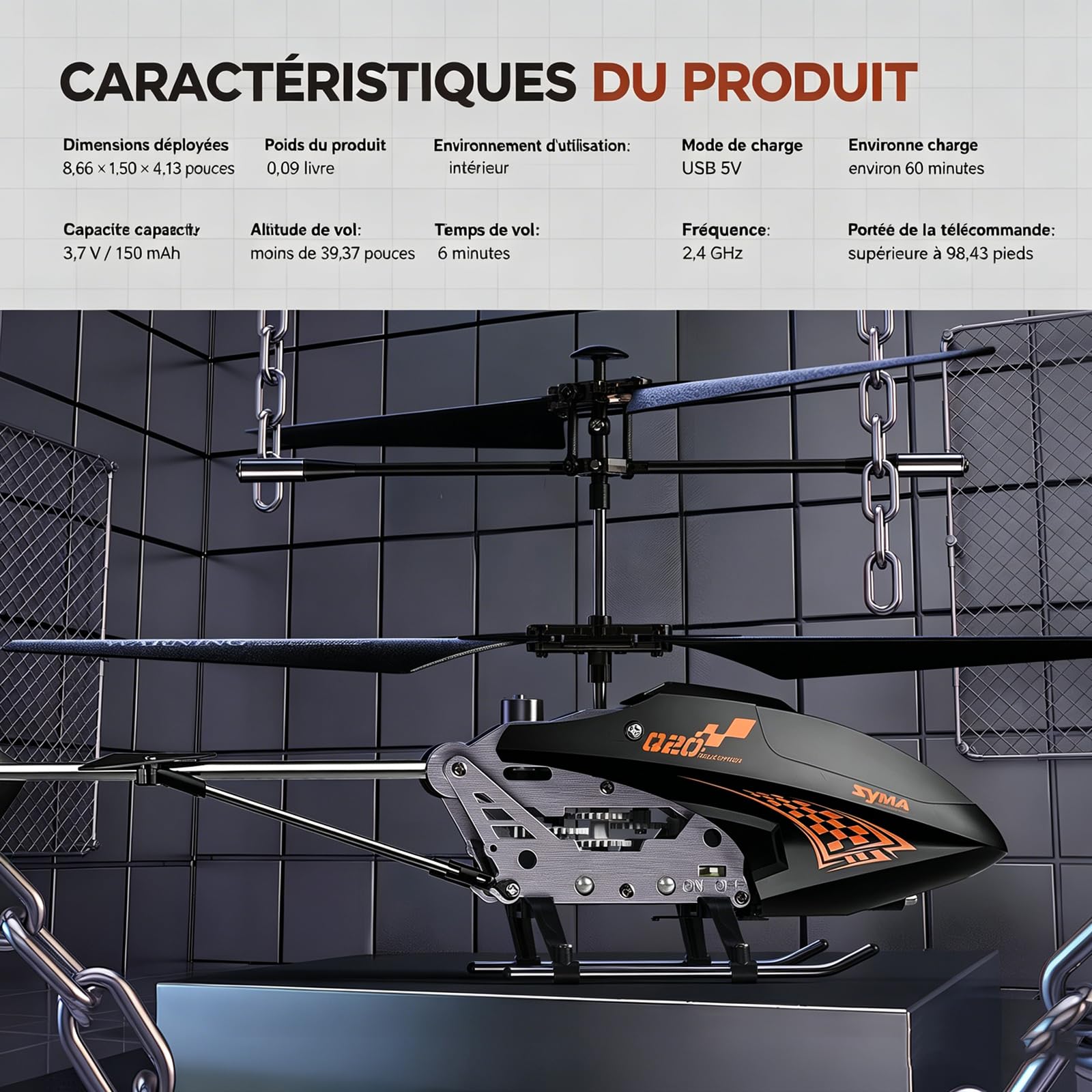 Syma Q20 Hélicoptère Télécommandé avec Maintien d’Altitude, 2 Vitesses, Gyroscope, Corps Alliage, Vol Intérieur, Cadeau Jouet pour Enfants