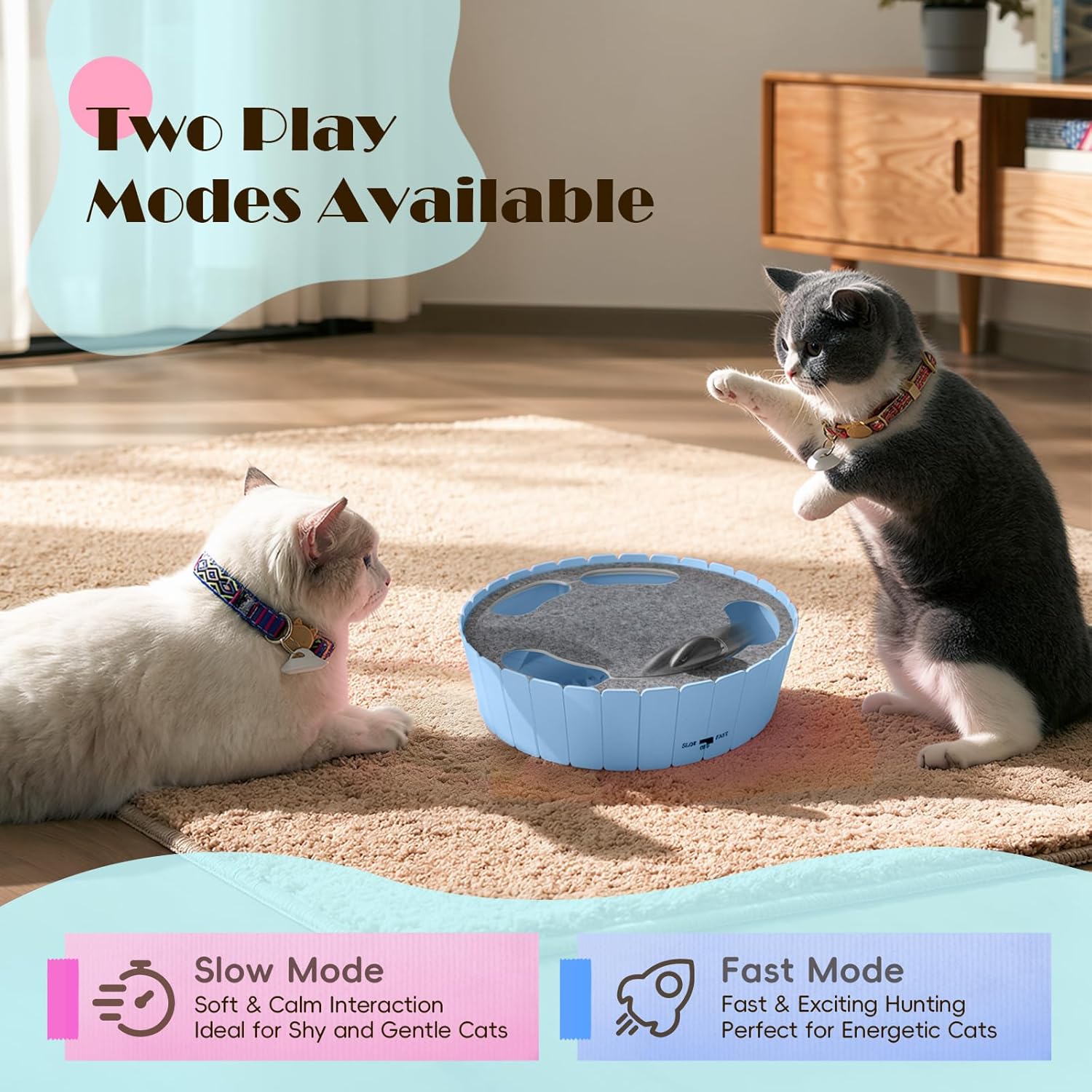 Pawaboo Interactive Cat Toy with Running Mouse, Electronic Motion Cat Toy Automatic Teaser for Indoor Cats, Pop and Play Hide Seek Cats Toys Hunting Mouse for Pet Kitten Play Fun Exercise, Blue