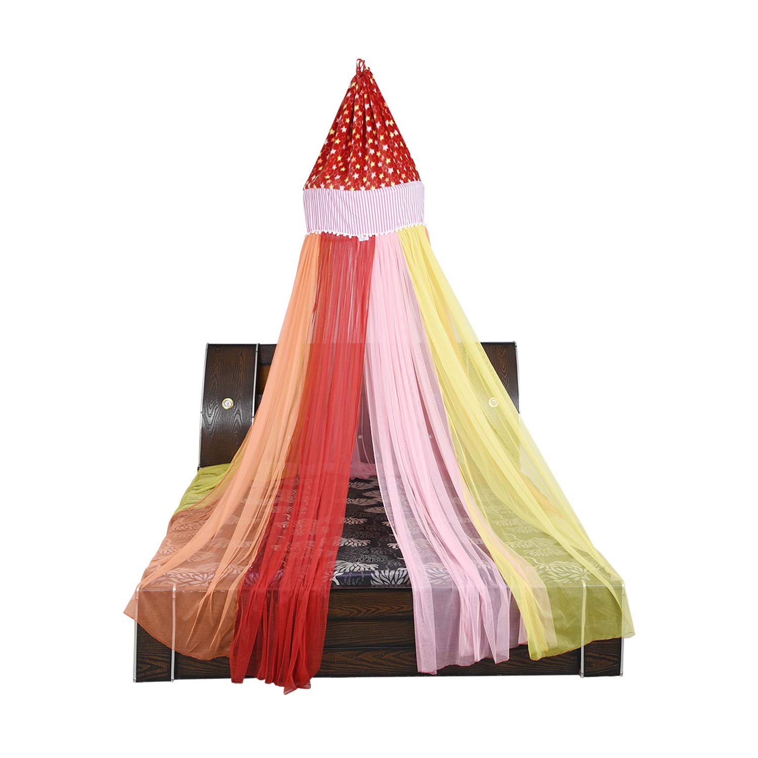 Creative Textiles Ceiling Hanging Mosquito Net I Machardani for Double Bed King Size I Polyster Canopy Circular Curtain for Bedroom I Keeps Away Insects and Flies - Multi