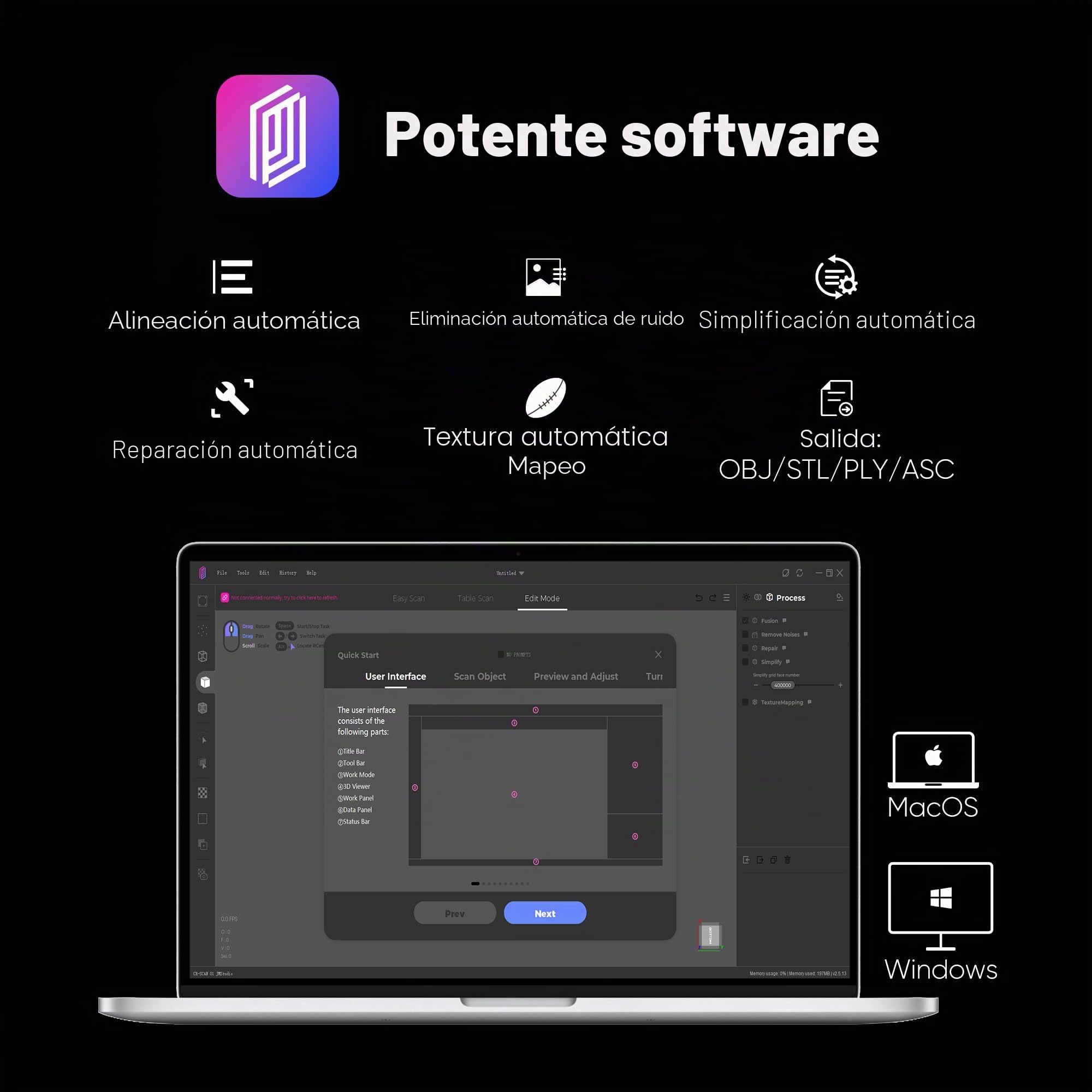 Escáner 3D portátil 3DMakerpro Seal Lite para impresora 3D, alta precisión detallada de 0,02 mm, velocidad de escaneo de 10 fps ultrarrápida con lentes antivibración, kit premium