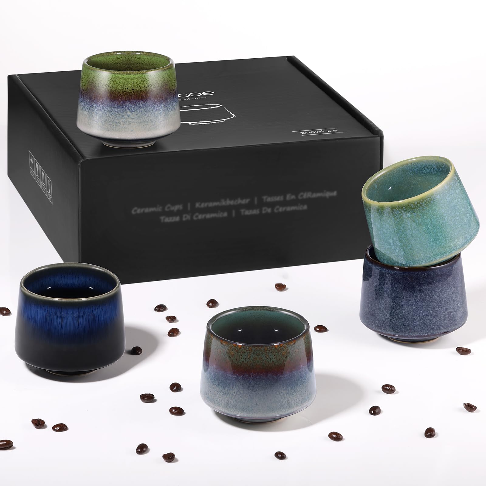 ecooe Tazas de capuchino, taza de café de porcelana de 200 ml, juego de tazas de té de capuchino de cerámica, para mujeres, hombres, mejor amiga, pareja