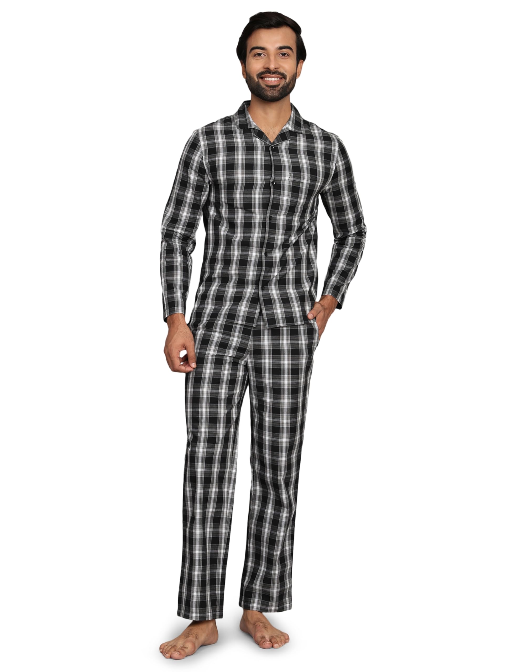b stories Men's Woven Cotton Regular Fit Full Sleeve Checked Night Suit Set of Shirt and Pyjama-picture-46