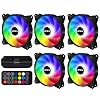upHere PF1206-5 4.7 inches 120 mm ARGB PC Case Fan, 6 PIN, Cooling Fan, 5 V, 3 PIN, Silent Type, Fan Hub Remote Control Included