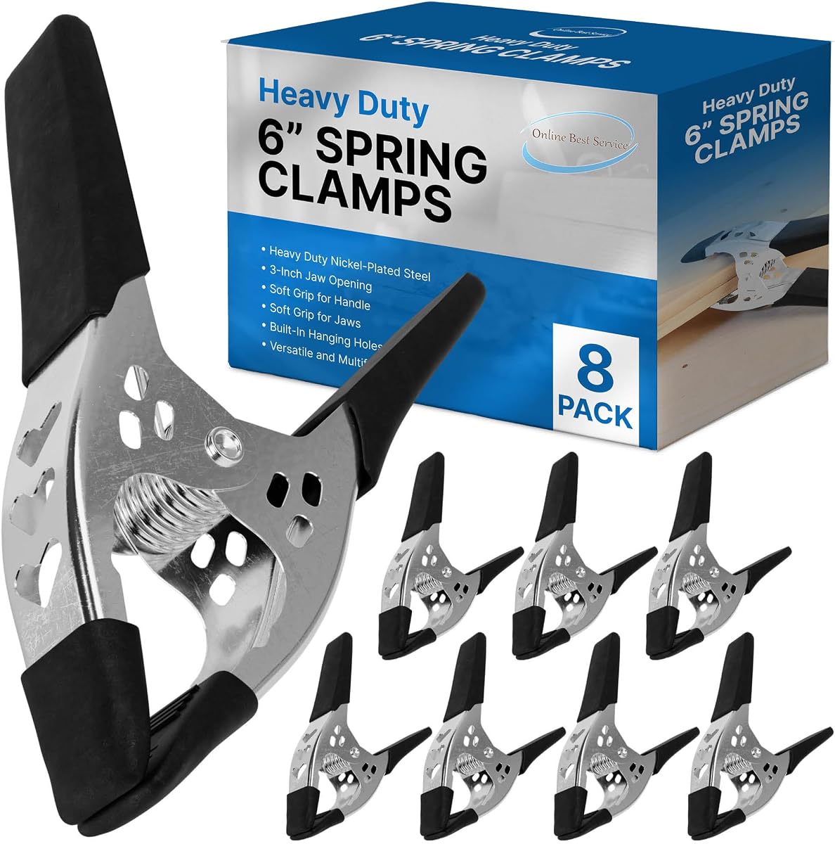 Lot of 8-6" inch Spring Clamp Large Super Heavy Duty Spring Metal Black - 3 inch Jaw opening