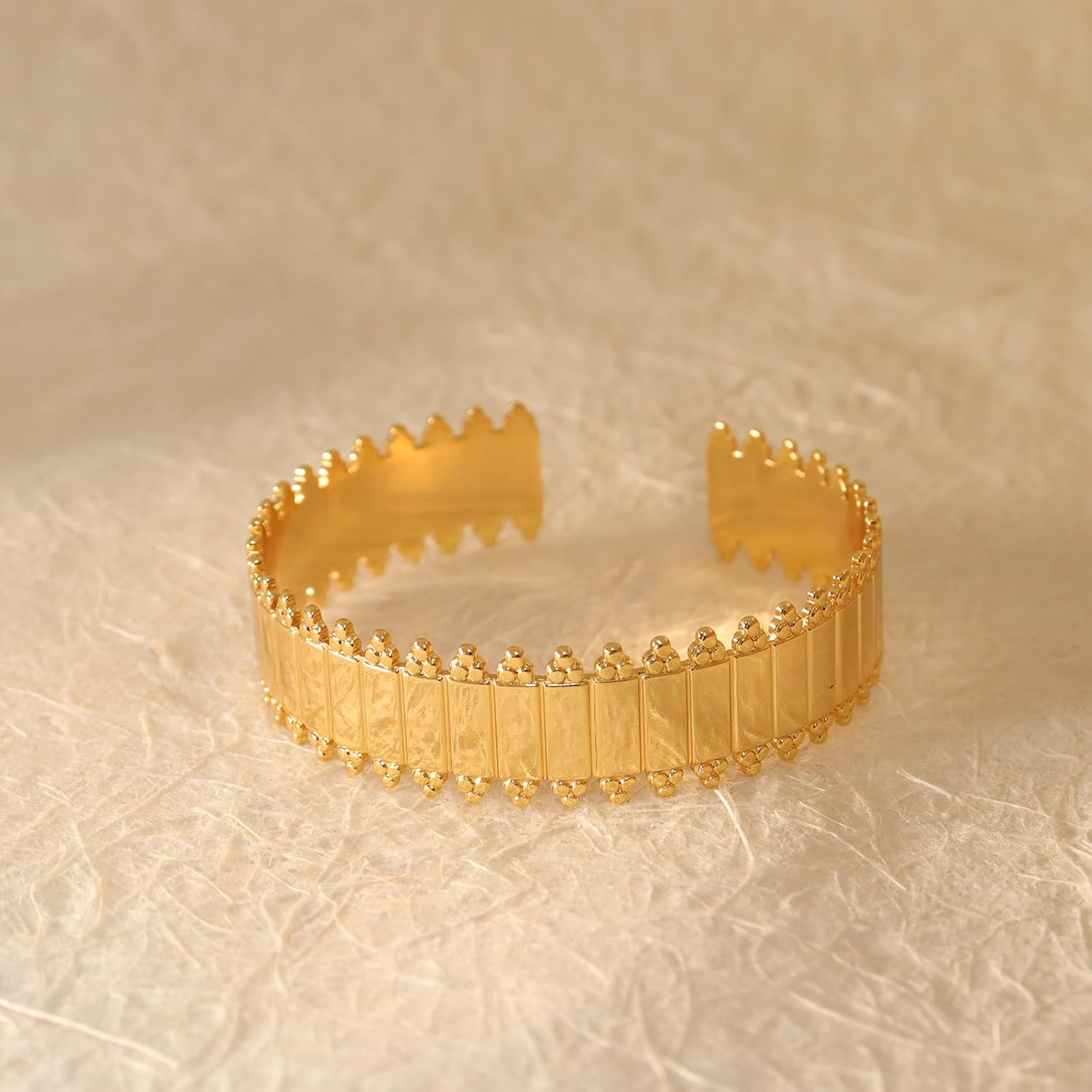 Chunky Gold Open Cuff Bangle Bracelets for Woman, 18k Gold Plated Adjustable Bracelet - Image 6