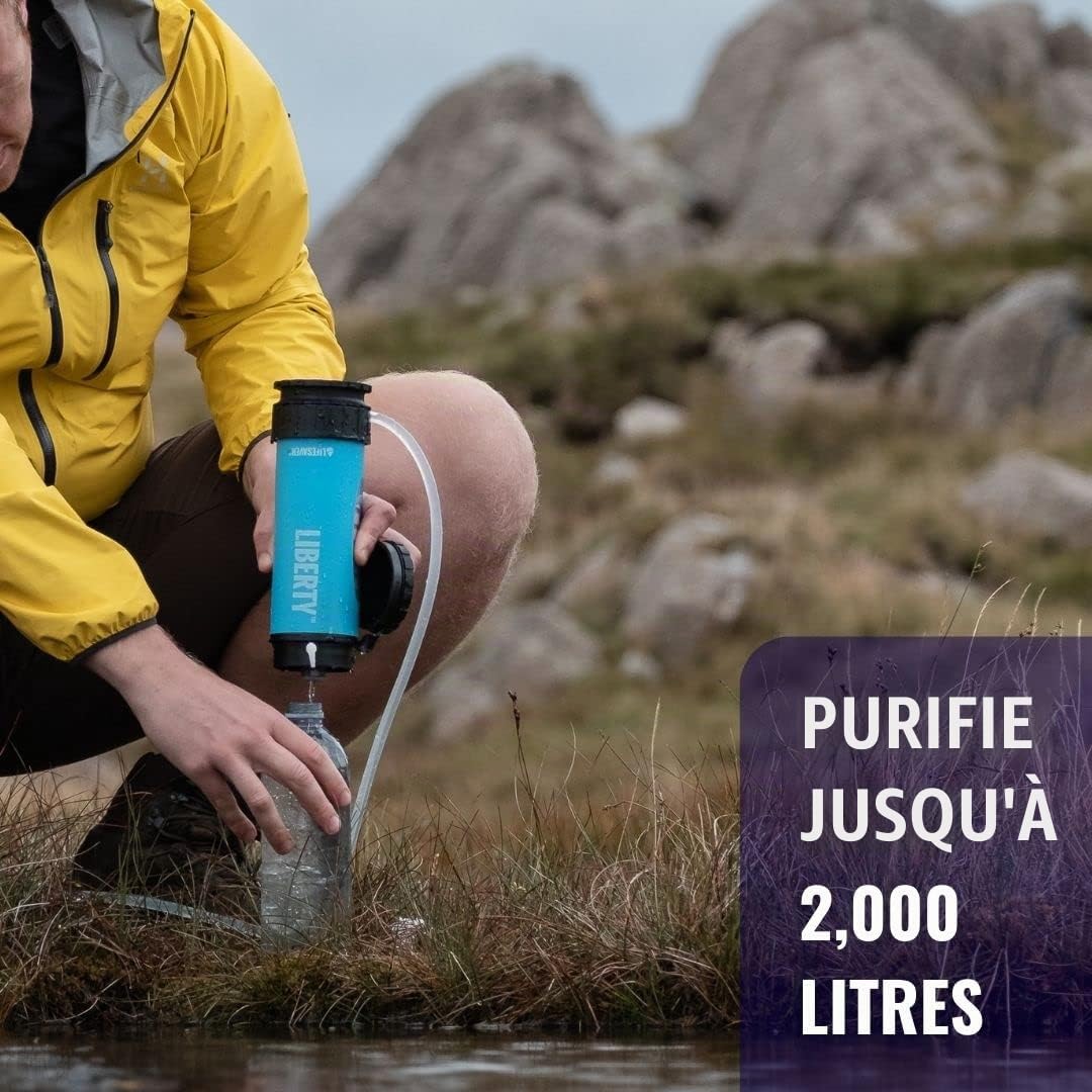 LifeSaver® Liberty Bouteille filtrante (400 ml) | Gourde filtre 99,9999 % des bactéries | Traitement de l'eau potable pour le camping jusqu'à 2 000 l | Désinfectant d'eau portable pour la randonnée