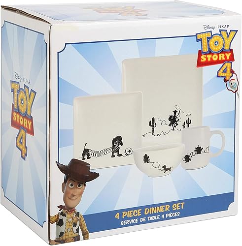 Miniatura 4 de Toy Story - Juego de vajilla de cerámica de 4 piezas con diseño de garabatos, bonitos dibujos de líneas de personajes, hermosos platos cuadrados