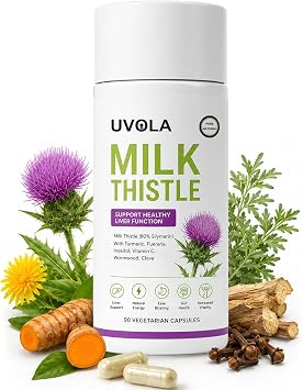 Uvola Milk Thistle Supplement, 80% Silymarin Liver Support Formula, Ease Bloating, Gut Health, Increased Vitality, 90 Capsules 1PC