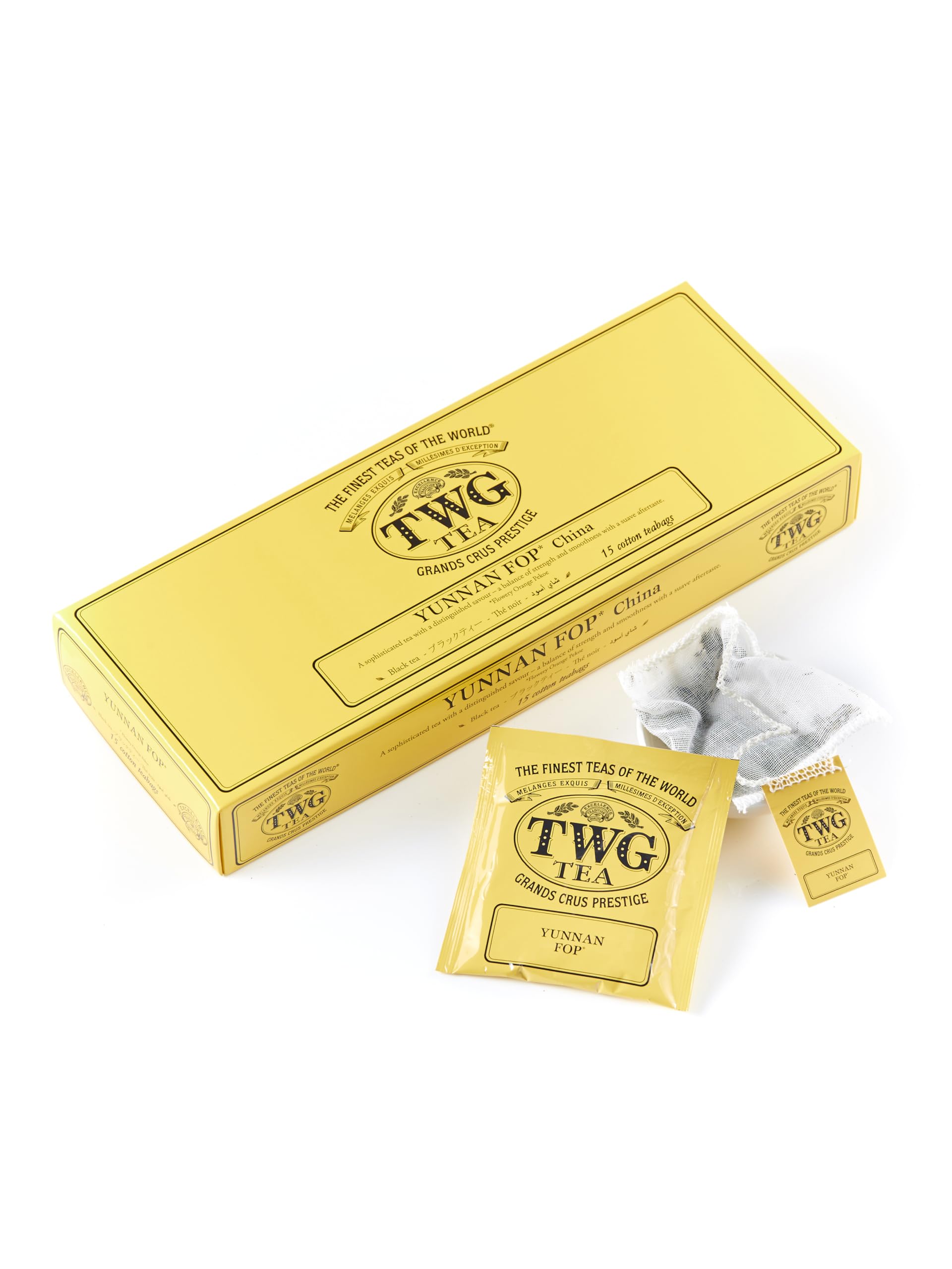 TWG Tea | Yunnan FOP | Black Tea | Earthy Suave Aftertaste | 15 Hand Sewn Cotton Teabags | Gift Set