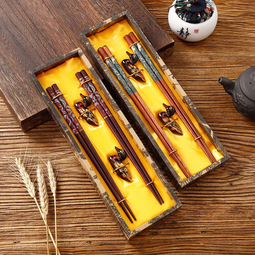 Essstäbchen-Set 4 Paar – Wiederverwendbar, Aus Naturholz, Mit Halter & Tragetasche, 22,9 Cm