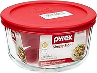 Vista 8 de Pyrex Simply Store Recipiente de almacenamiento de alimentos de vidrio individual de 2 tazas con tapa, recipiente redondo de vidrio no poroso