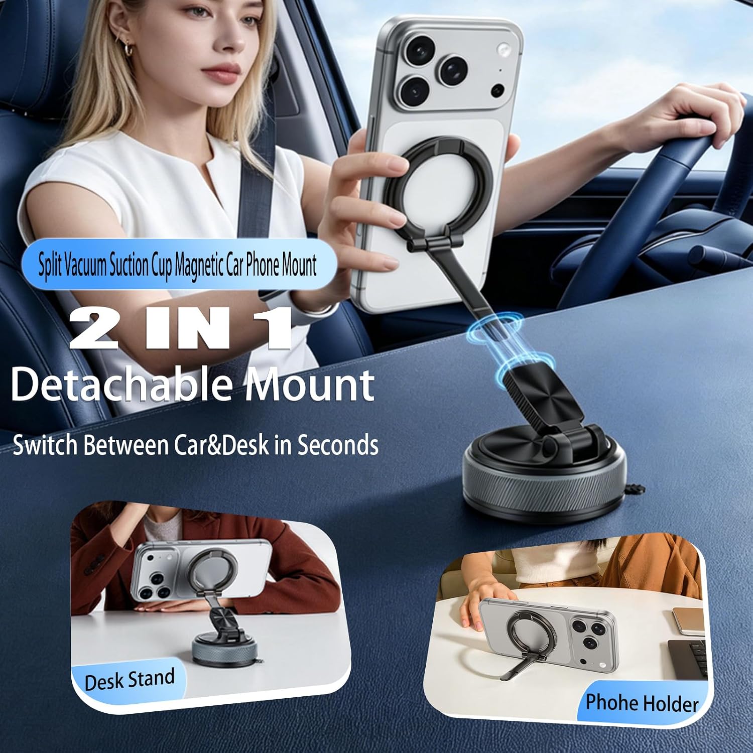 2-IN-1 Magnetic Car Phone Holder for Magsafe Car Mount for iphone-Orange image 2