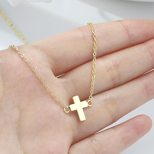 Miniatura 6 de Collar de cruz para mujer, chapado en oro de 14 quilates, delicado collar de cruz en capas, collar de mal de ojo, collar simple de cruz lateral,