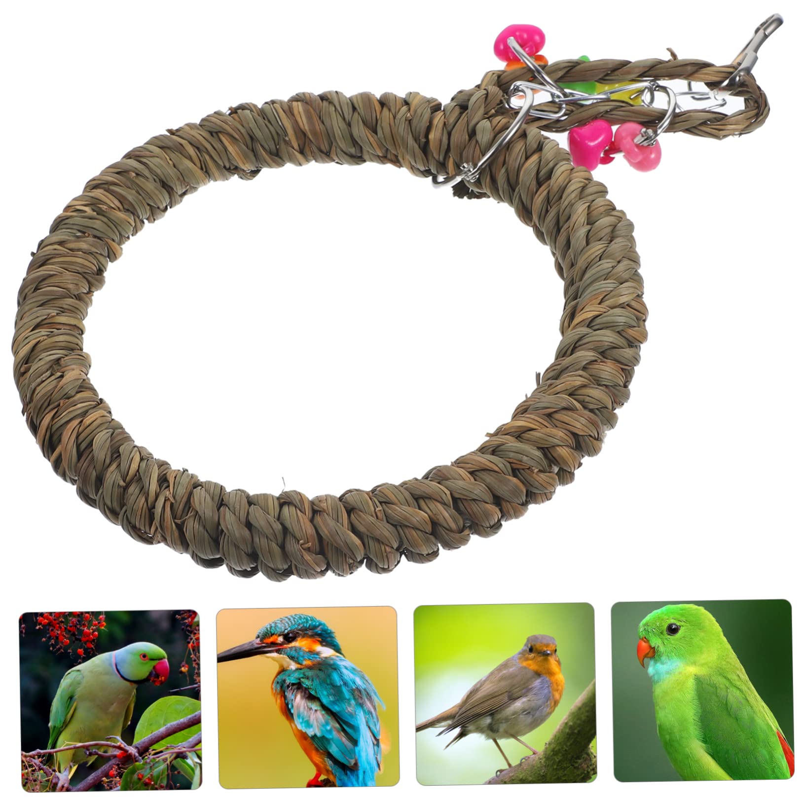 BELLIFFY Bird Swing for Cockatiel Hanging Parrot Perch Ring Cute Seagrass Design Durable Climbing Bird Swing for Home Decor