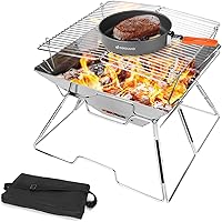 Odoland Folding Campfire Grill - 304 Stainless Steel Portable BBQ Grill with Legs, Carrying Bag & Tongs for Camping, Picnics, Backpacking
