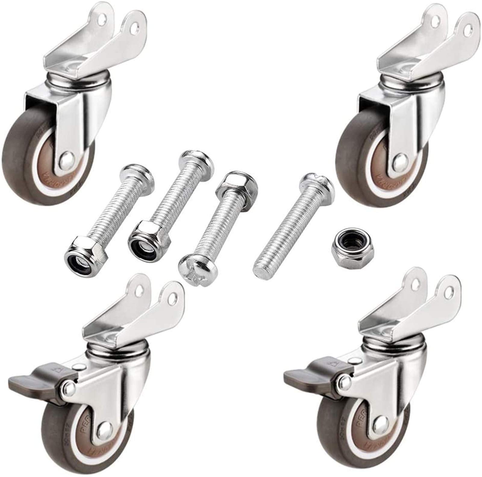 Roue Universelle Robuste de 1,5/2"avec Freins roulettes de Meubles Lit de bébé Charge maximale 108 kg Protéger (sans Rayures/Bruit) avec vis/Roulette 4pcs,B,1.5in(38mm)