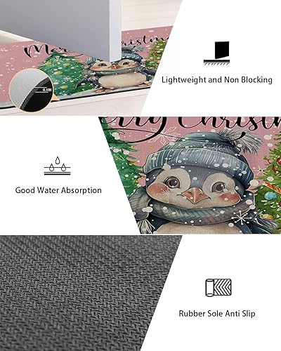 Miniatura 3 de Tapete de baño con diseño de pingüinos navideños para bañera, antideslizante, de secado rápido y absorbente, tierra de diatomeas, para ducha,