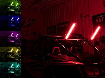 SuperATV RGB LED 2 Foot Whip Lights for UTV Universal Fitment | Sold as a Set of Two | 300 Flash Patterns Available | No Brackets | Perfect for Style and Safety | Built to Last