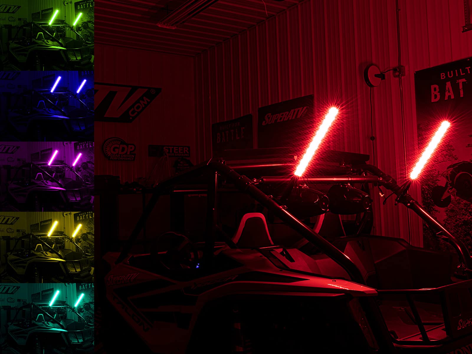 SuperATV RGB LED 2 Foot Whip Lights for UTV (See Fitment) | Sold as a Set of Two | 300 Flash Patterns Available | 1.75