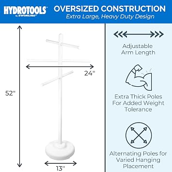 Swimline Hydrotools 89032 حامل مناشف قابل للتعديل بجانب المسبح مع قاعدة مرجحة بالمياه من ثلاثة أذرع للأماكن الخارجية والداخلية حامل ملحقات الحمام شريط تجفيف - قياسي