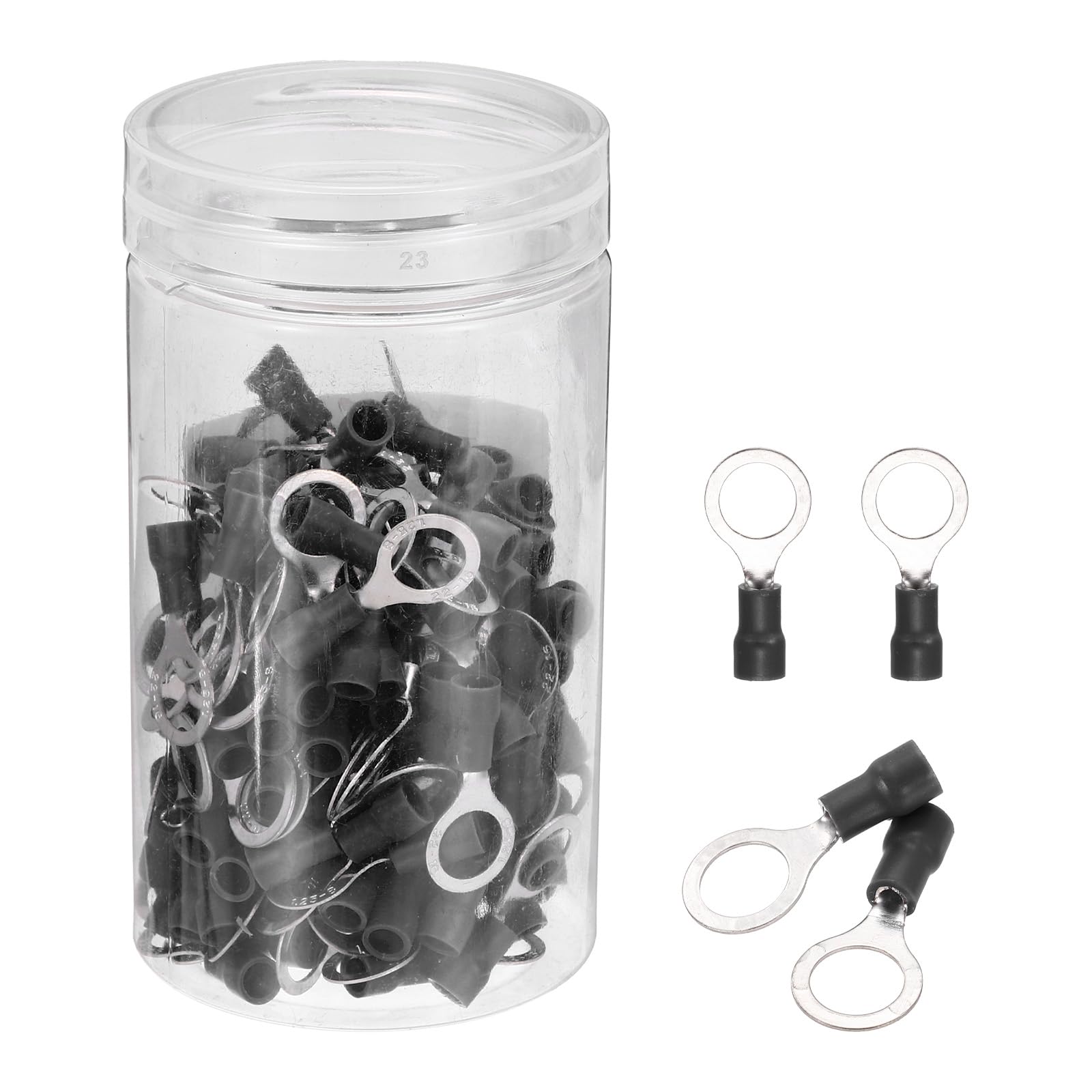 sourcing map 150Pcs Insulated Ring Terminal RV1.25-8 Battery Lugs 22-16AWG Electrical Crimp Terminals Eyelet Wire Connectors for Industrial, Electrical Wiring, Black