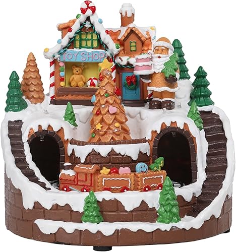 Miniatura 8 de WONDER GARDEN Casas de pueblo de Navidad, casa de pan de jengibre, decoración de mesa navideña, edificios coleccionables de Navidad con música y