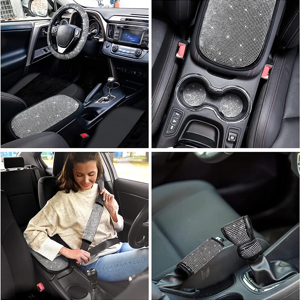 15-teiliges glitzerndes Autositzbezüge-Set für Damen, Kristall-Lenkradbezug, glitzernder Samt, atmungsaktives Sitzbezug-Set, glitzerndes Mittelkonsolen-Pad, universelle Auto-Innenausstattung